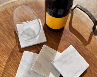 White Carrara Marble Coasters