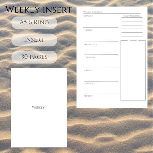 Weekly A5 6ring Planner Inserts Etsy