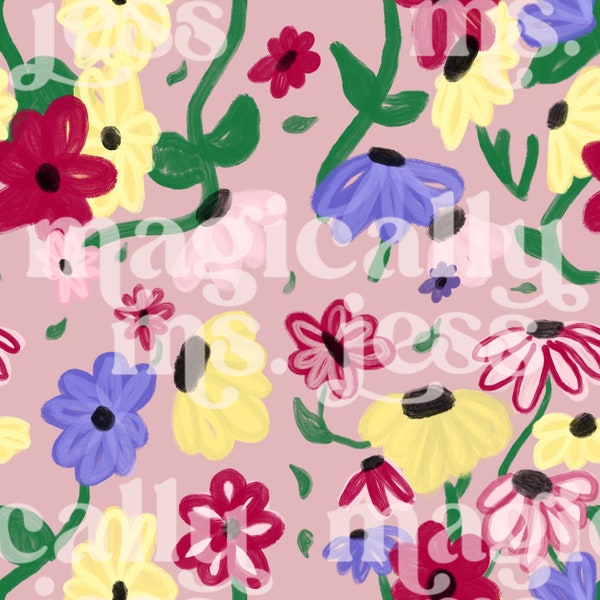 Surprise Piano Flowers Seamless Pattern Pink