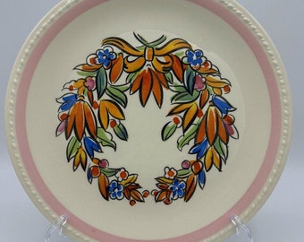 MCM Vintage Taylor Smith Taylor Decorative Plate Flowers Pink 9.5”