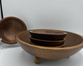 Vintage Woodcroftery Wood Salad Bowl Set 5 pcs Made in USA