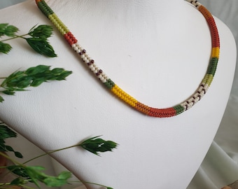 Miyuki Autumn Colors Handwoven Necklace, Multicolored Beaded Necklace, Miyuki Choker,