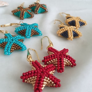 boho beadwoven delica earrings, ear jewelry, miyuki earrings, folded beaded earrings, star earrings