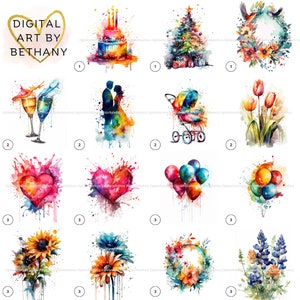 30 afdrukbare aquarelwenskaarten, instant digitale download, Kerstmis, verjaardag, gefeliciteerd, kerstkaart, beterschap