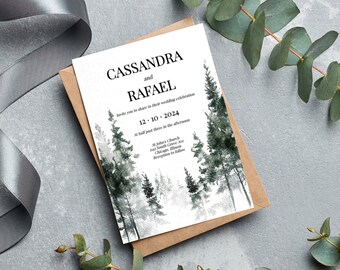 Wedding Invite Greenery Trees Pine Trees Winter Wedding Forest DIY Editable 5x7 Template Templett