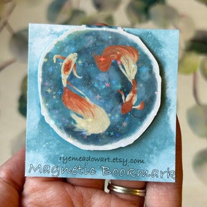 Koi Fish Pond Watercolor Holographic Magnetic Bookmark | Cute Bookmarks, Fish Bookmarks, Water Bookmarks, Holographic Bookmarks