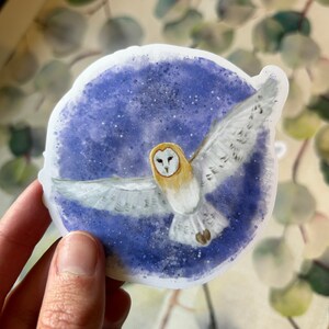 Sterrenkerkuil aquarel schilderij mat gestanst sticker | Gestanste stickers, vogelstickers, aquarelstickers, matte stickers