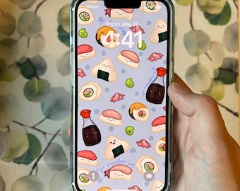 Sushi Roll Cute Pattern Phone Wallpaper Digital Download | Cute Kawaii Aesthetic Background For iPhone Android