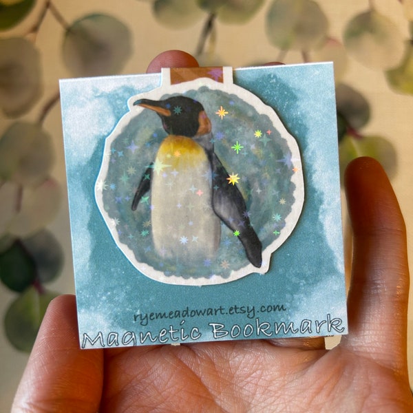 Emperor Penguin Watercolor Holographic Magnetic Bookmark | Cute Bookmarks, Bird Bookmarks, Holographic Bookmarks