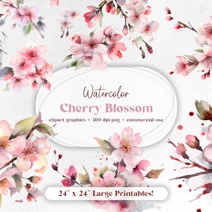 Kirschblüte Aquarell Blumen Clipart printable wall art flower wallart Watercolor png bilder instand download kommerzielle Nutzung Clipart