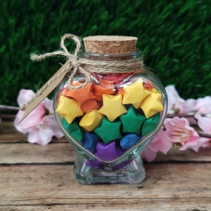 Rainbow Lucky Star Jar, Heart Shaped, Japanese Origami, Wishing Stars ...