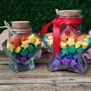 Rainbow Lucky Star Jar, Heart Shaped, Japanese Origami, Wishing Stars ...
