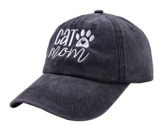 Cat Mom Baseball Cap Vintage Embroidered Washed Distressed  Hat