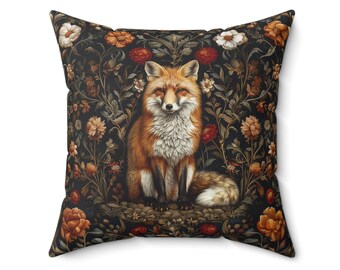 William Morris Fox Pillow Artistic Botanical Decor Pillow Designer Gift for Mom or Grandma | 4 Sizes | 14"x14", 16"x16", 18"x18", 20"x20" |