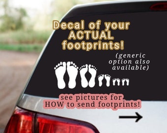Pair actual footprint decal for car, water bottle, baby footprint sticker, custom family car vinyl decal, parent child pet, true to size