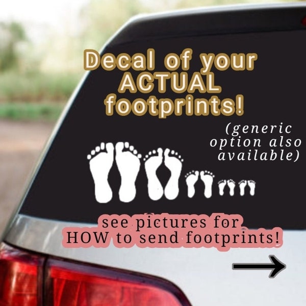 Pair actual footprint decal for car, water bottle, baby footprint sticker, custom family car vinyl decal, parent child pet, true to size