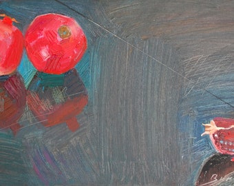 Original painting, oil painting, still life,  Pomegranate on the blacktop  30/60 сm., Polina Zinoveeva