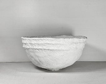 Rustic White Bowl | Minimalist Stone-Textured Vessel |  Eclectic Shelf Decor | Wabi Sabi Paper Mache Centerpiece | Unique Handmade Gift
