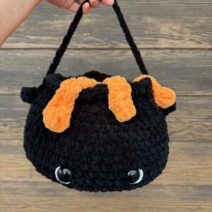 Halloween cauldron, Large cauldron, Candy basket, Halloween decor, Plushie, Crochet plushie, Crochet decor, Handmade, Gift, Fall decor.