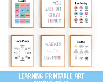 Set of 12 Educational Posters, Classroom Posters, Preschool Classroom Decor, Educational Classroom Art, Preschool Poster, Homeschool Decor