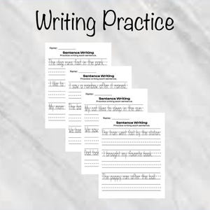 first grade writing practice or sentence practice worksheets that are digital download, early writing practice