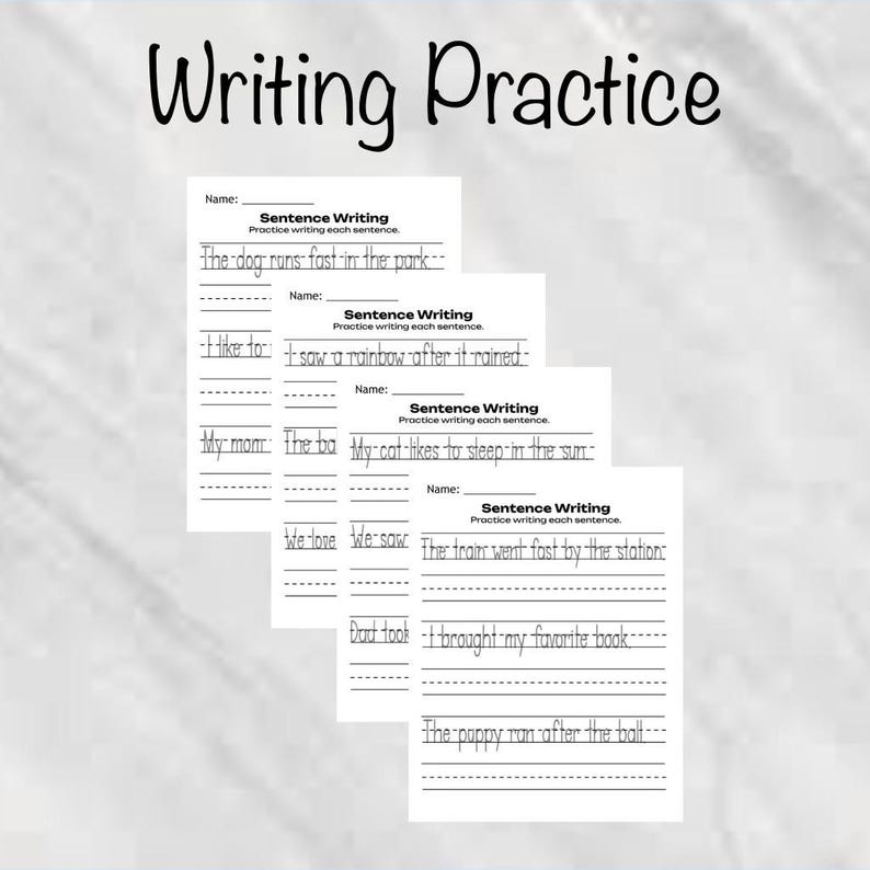 first grade writing practice or sentence practice worksheets that are digital download, early writing practice