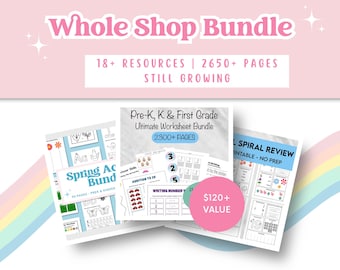 Ultimate Pre-K to 1st Grade Mega Bundle | 2650+ Pages and Growing | Lifetime Access to All Current & Future Worksheets