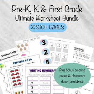 Preschool Worksheets, Kindergarten Worksheets, Classroom Bundle, first grade worksheets, digital downloads, preschool to first grade learning bundle
