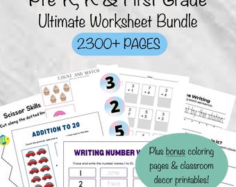 First Grade Printable Bundle, Kindergarten Printables, Printable First Grade Review, Preschool Worksheets Homeschool 1st Grade Summer Review