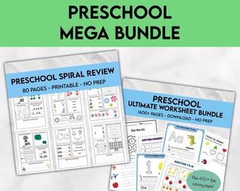 Printable Preschool Kindergarten Math Homeschool Worksheets - Educational Tracing Classroom Bundle, Homeschool Activity, Morning Menu