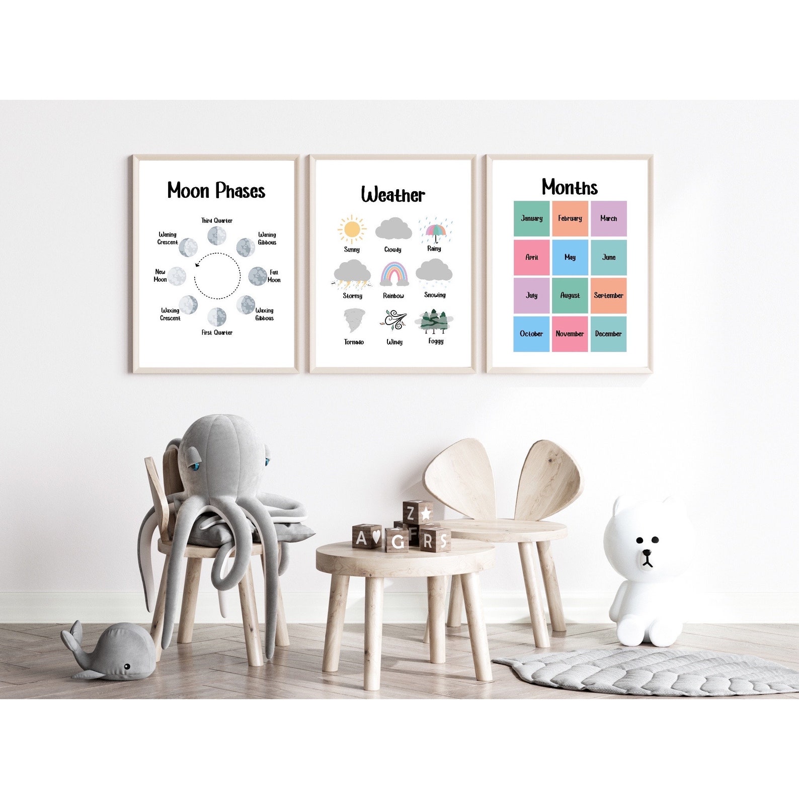 Set of 12 Educational Posters, Classroom Posters, Preschool Classroom