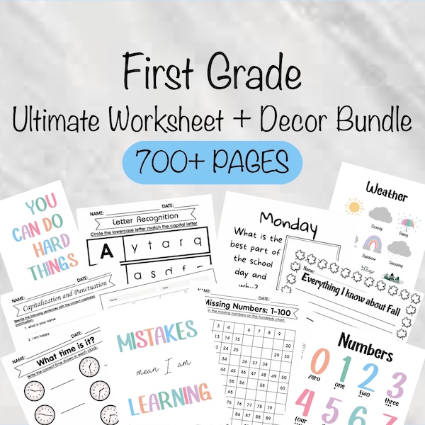 First Grade Printable Bundle, Classroom Printables, First Grade Worksheets, Educational Classroom Worksheets, Homeschool Printables