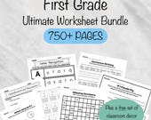 First Grade Printable Bundle, Printable First Grade Activity, Educational Classroom Worksheets, Homeschool Printables 1st Grade Summer Work