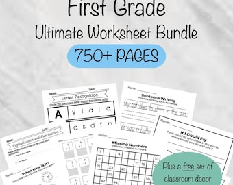 First Grade Printable Bundle, Printable First Grade Activity, Educational Classroom Worksheets, Homeschool Printables 1st Grade Summer Work