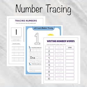 digital download number tracing and number learning worksheets for preschool and kindergarten aged kids