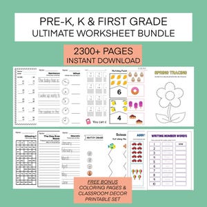 1.Klasse Kindergarten Vorschule Sommer Arbeitsblätter - Grundlegendes druckbares Klassenzimmer Bündel, 1.Klasse Sommer Prüfung Morgenmenü Math Set