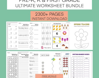 1st Grade Kindergarten Preschool  Summer Worksheets - Elementary Printable Classroom Bundle, 1st Grade Summer Review Morning Menu Math Set