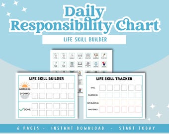 Verantwoordelijkheidstabel voor kinderen afdrukbaar | Life Skills Tracker-systeem | Kleurgecodeerde karweikaarten | Afdrukbare dagelijkse routine | Jobposter voor kinderen