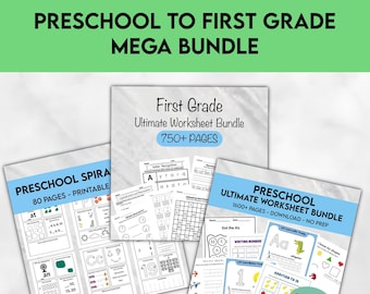 Printable Preschool Kindergarten Math Homeschool Worksheets - First Grade Printable Bundle, Homeschool Activity, Morning Menu Activity