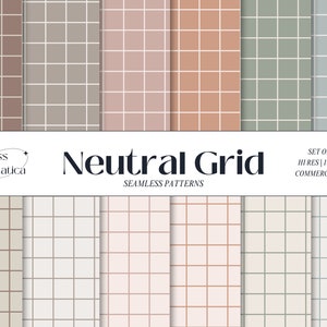 Neutrales Gitter digitale Wiederholung nahtlose Muster, Set von 12, kostenlose kommerzielle Nutzung, Gitter digitales Papier, realistische gedämpfte Farben, ästhetische Gitter