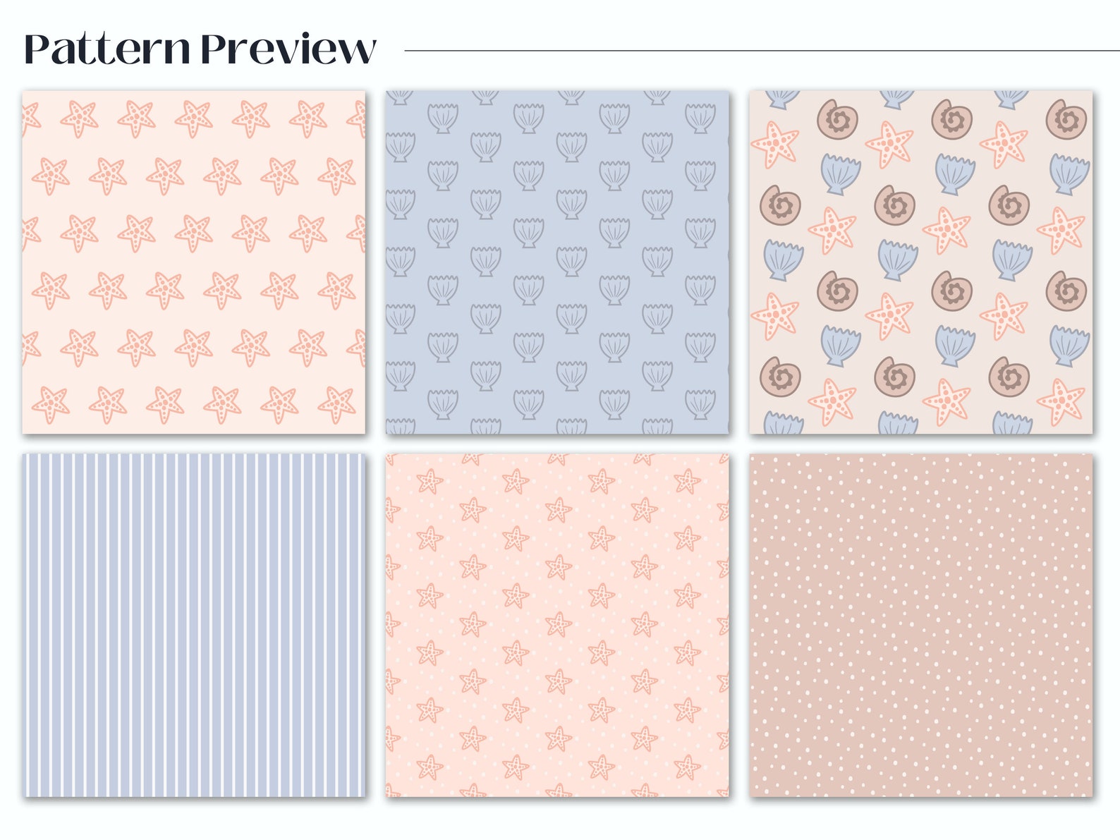 Shells on the Beach Seamless Digital Repeat Pattern, Starfish and Clam ...