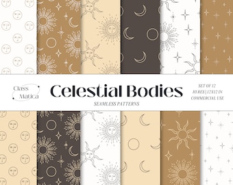 Celestial Sun & Moon Pattern: Starry Astrology Background (Digital Download)