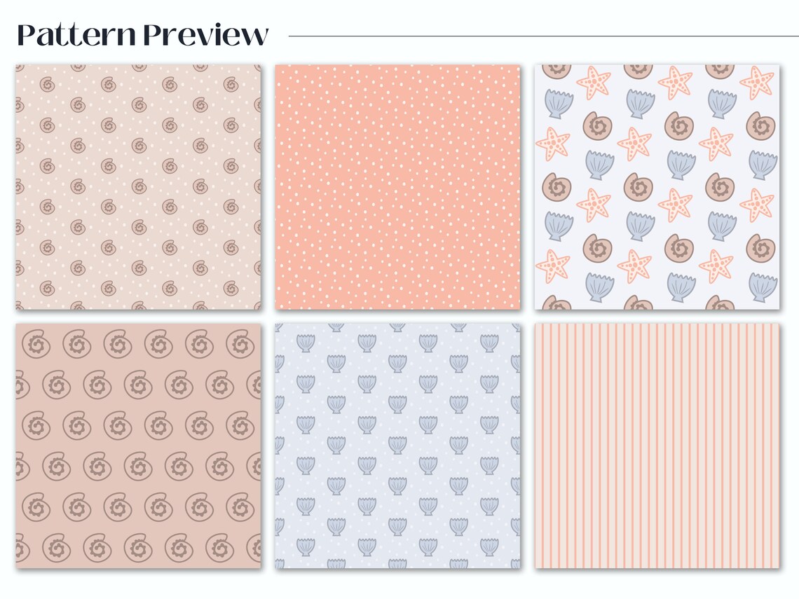 Shells on the Beach Seamless Digital Repeat Pattern, Starfish and Clam ...