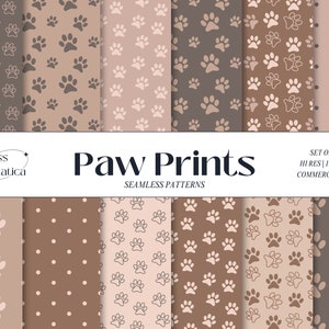 Neutral paw print seamless repeat digital pattern, digital paper, cats dogs pattern, animal prints, free commercial use, brown digital paper