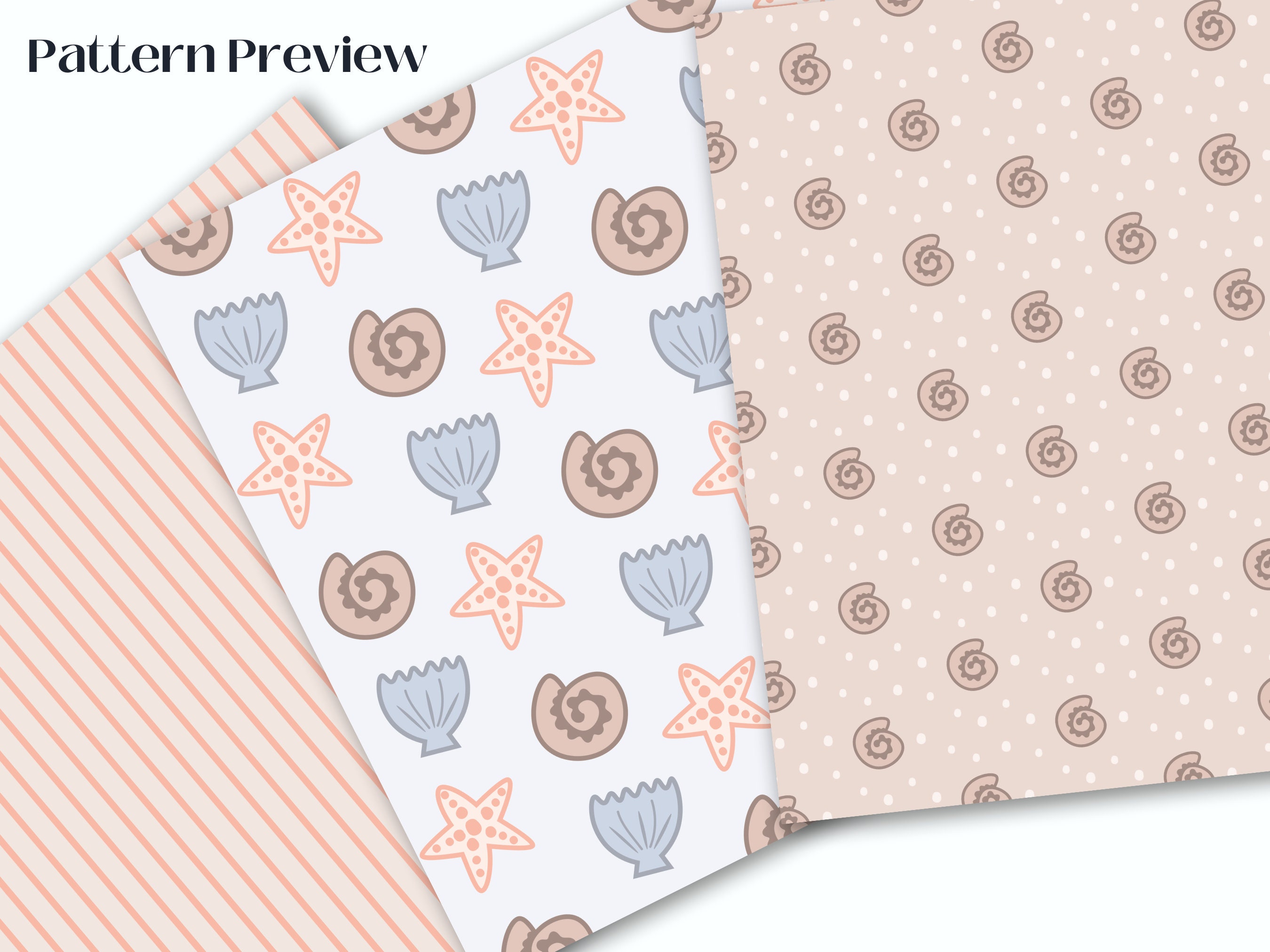 Shells on the Beach Seamless Digital Repeat Pattern, Starfish and Clam ...