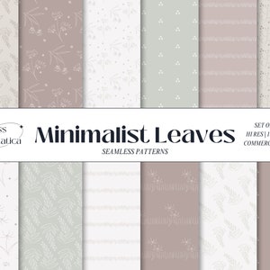 Minimalistische bladeren neutraal digitaal naadloos herhalingspatroon, bloemenbladeren, afdrukbare papierset, digitale achtergrond, bloemenbladeren, boho kunst