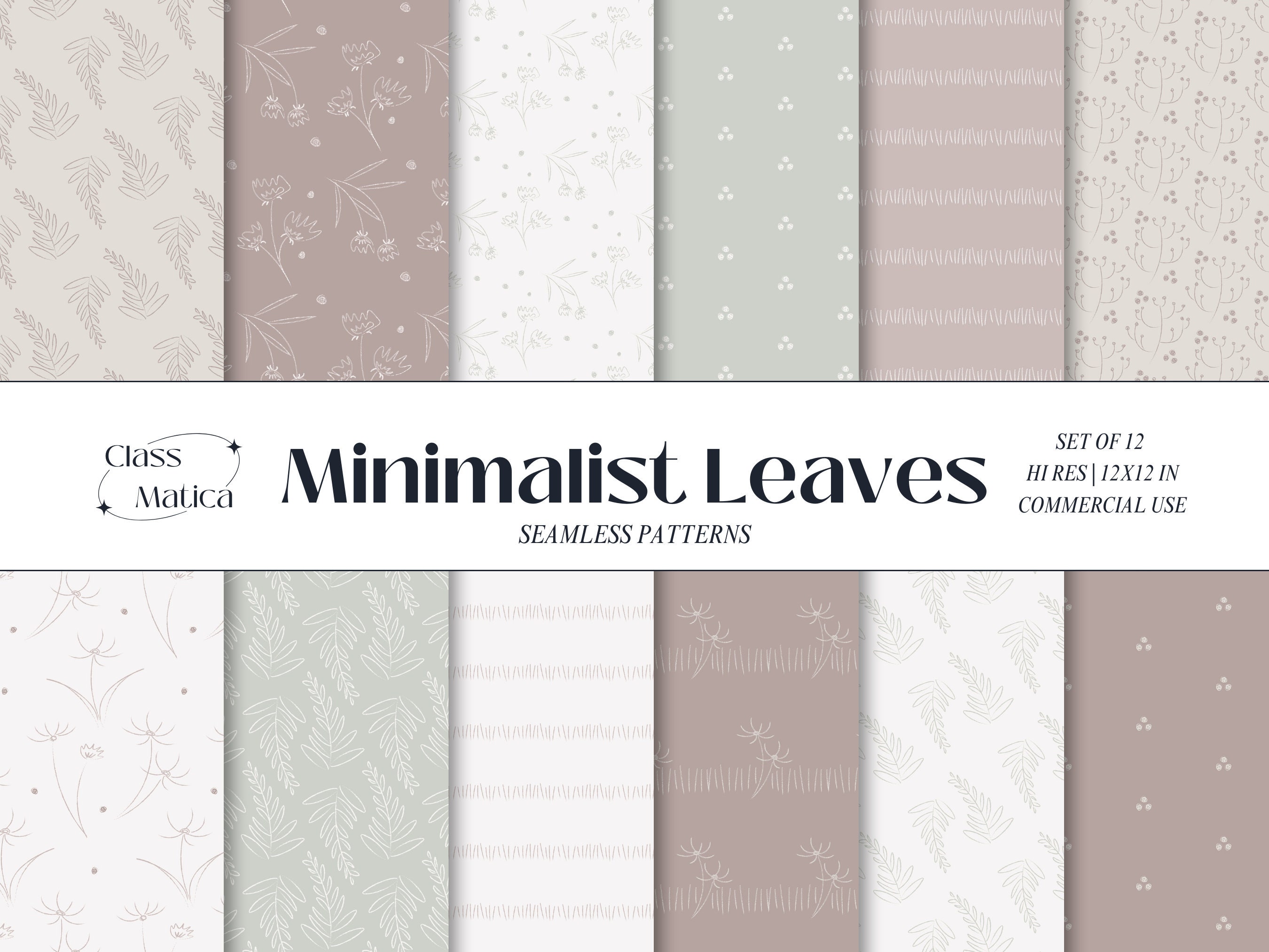 Minimalist Leaves Seamless Pattern: Neutral Boho Art (Digital Download)