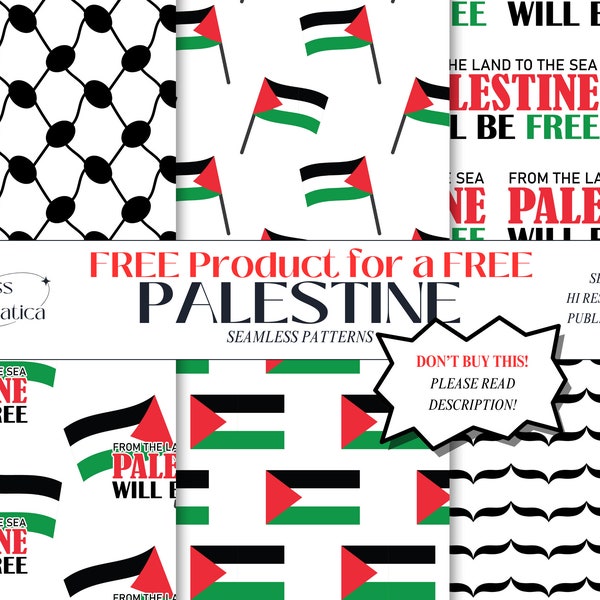 FREE for a FREE PALESTINE! 6 digital seamless repeat digital papers, Palestine flag, keffiyeh, gaza, #prayforpalestine #gazaunderattack