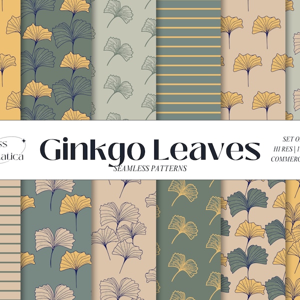 Motif de répétition numérique sans couture de feuilles de ginkgo, feuilles japonaises, motif japonais, jaune et vert, paquet de papier numérique, motif en tissu