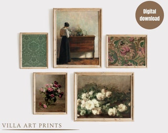 Vintage Floral Printable Wall Art Prints  Sage Green Farmhouse Decor  Cottagecore Oil Painting DIGITAL DOWNLOAD